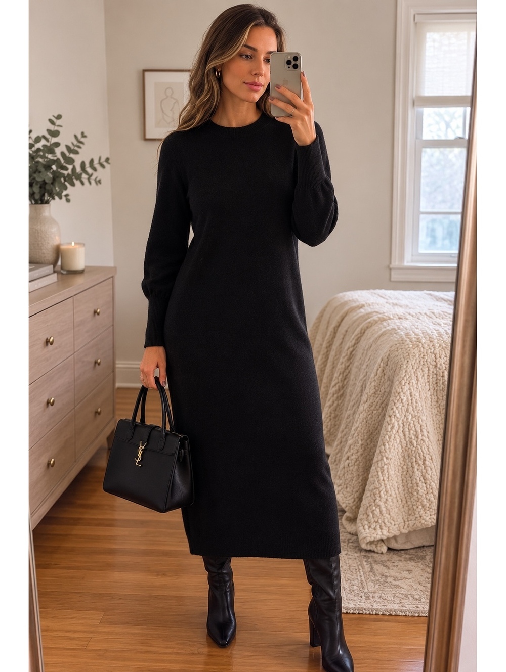 Bloomingdale’s Cashmere Black Sweater Dress 100% 2-Ply Cashmere Size M